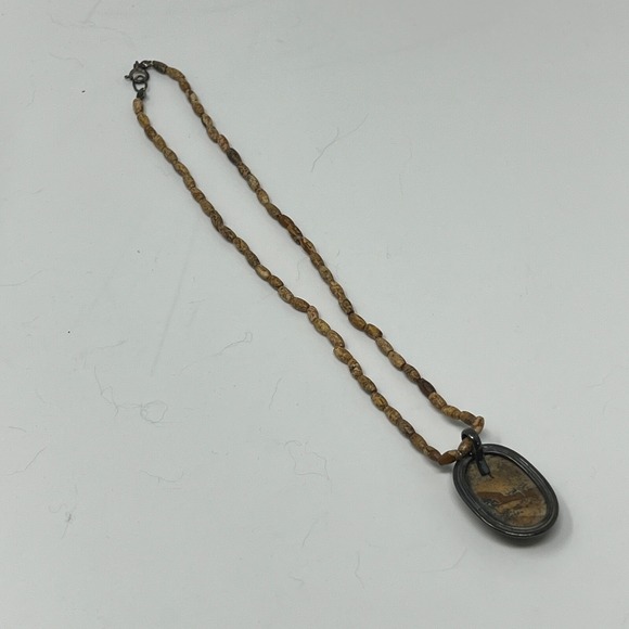 Earth Tone Beaded‎ Necklace Brown Tan Cabochon Stone Pendant - Picture 7 of 7